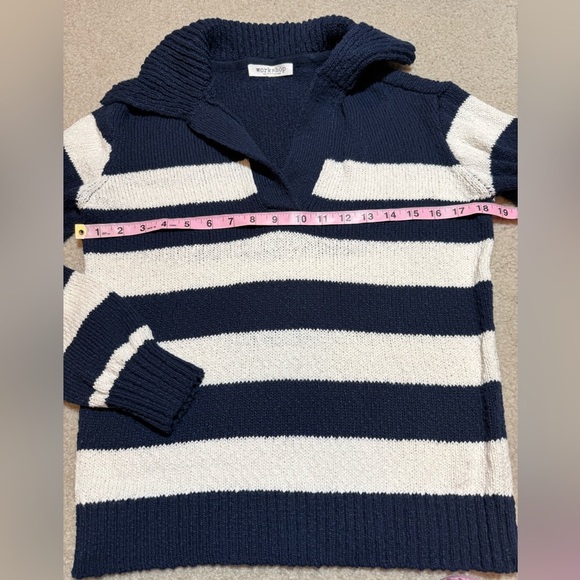 Workshop Republic Clothing Blue and White V-Neck Stripe Sweater Women Small - Picture 5 of 7